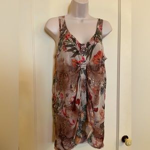 All Saints Ruched Sequin Sheer Silk Vintage Floral Tank (Porcelain Top)
